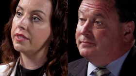 Democrat Destiny Wells, left, faces off against Republican incumbent Todd Rokita, right, in the 2024 race for Indiana attorney general.