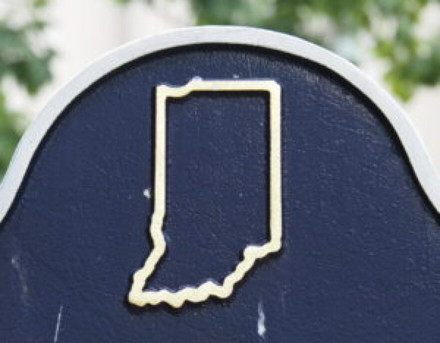 Indiana state outline on the top of each historical marker.