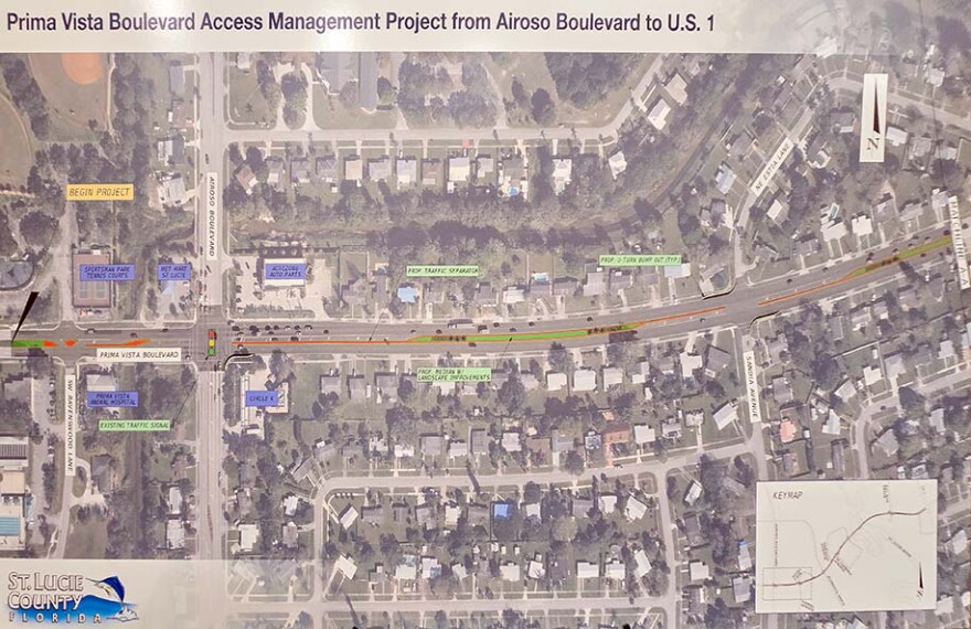 A display board at the April 9 public meeting shows some of the potential features being proposed.