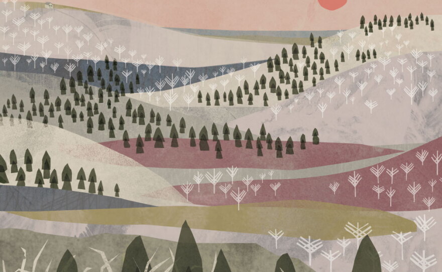 Stylized painting of a winter landscape