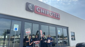 Union representatives from Teamsters Local 243 in Lansing and Local 406 in Grand Rapids picketed outside the country’s first unionized Chipotle, located in Lansing.