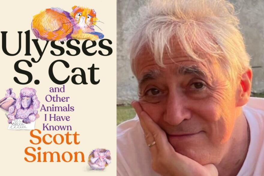 The cover of "Ulysses S. Cat" and author Scott Simon. (Courtesy of W.W. Norton & Company and Caroline Simon)