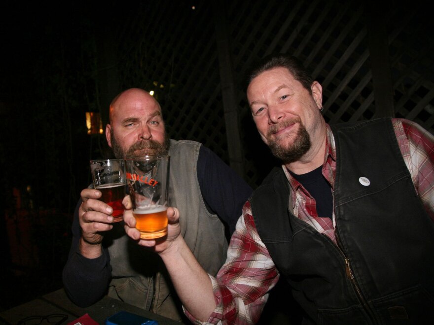 Fal Allen (right) shares a brew with W. Dan Houck. Both men work at Anderson Valley Brewing Company, where Allen's the brewmaster. He's also something of a Boontling scholar.