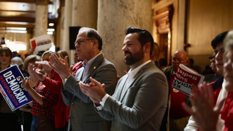 Gov. Mike Braun photographed at a Turning Point USA rally at the statehouse on Friday, December 5th. Braun announced this week that Indiana will receive over $200 million in federal funds to support rural healthcare.