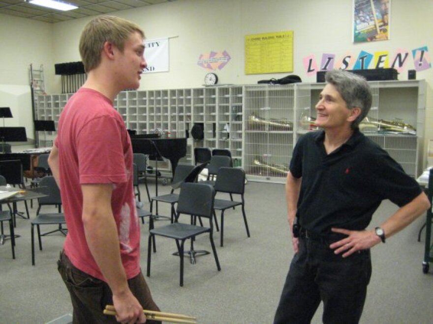 T.C. West Student James Wheelock Talks with Band Director Pat Brumbaugh
