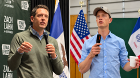 Both candidates for Iowa governor visited western Iowa last week. Republican Zach Lahn, left, campaigned in Storm Lake on Oct. 16, and Democrat Rob Sand visited Dunlap on Oct. 15.