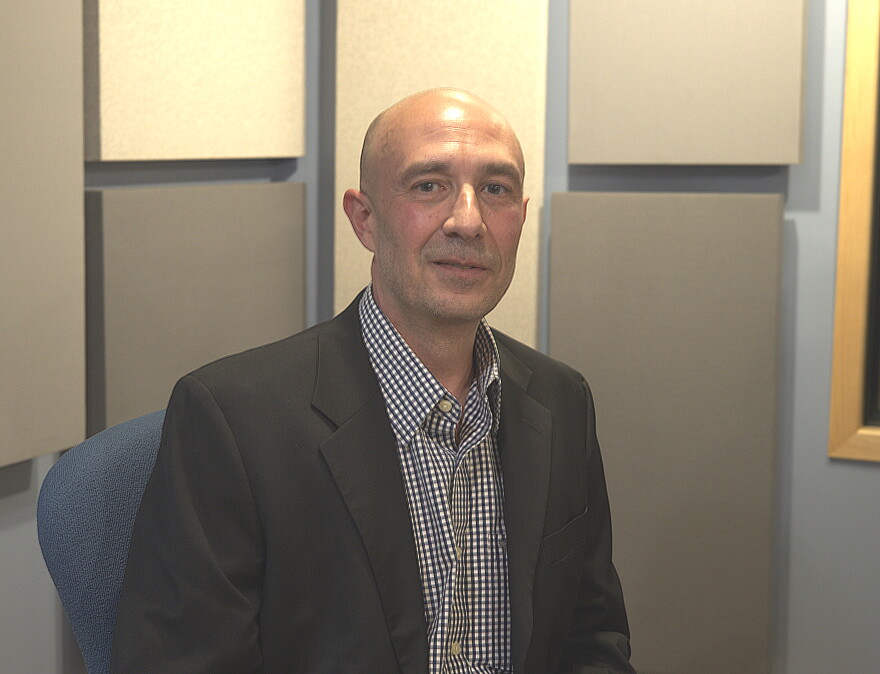 Robbie Mahrou, an independent candidate for the 2nd Congressional District, at an interview with NHPR on Oct. 20, 2026. The general election is Nov. 3.