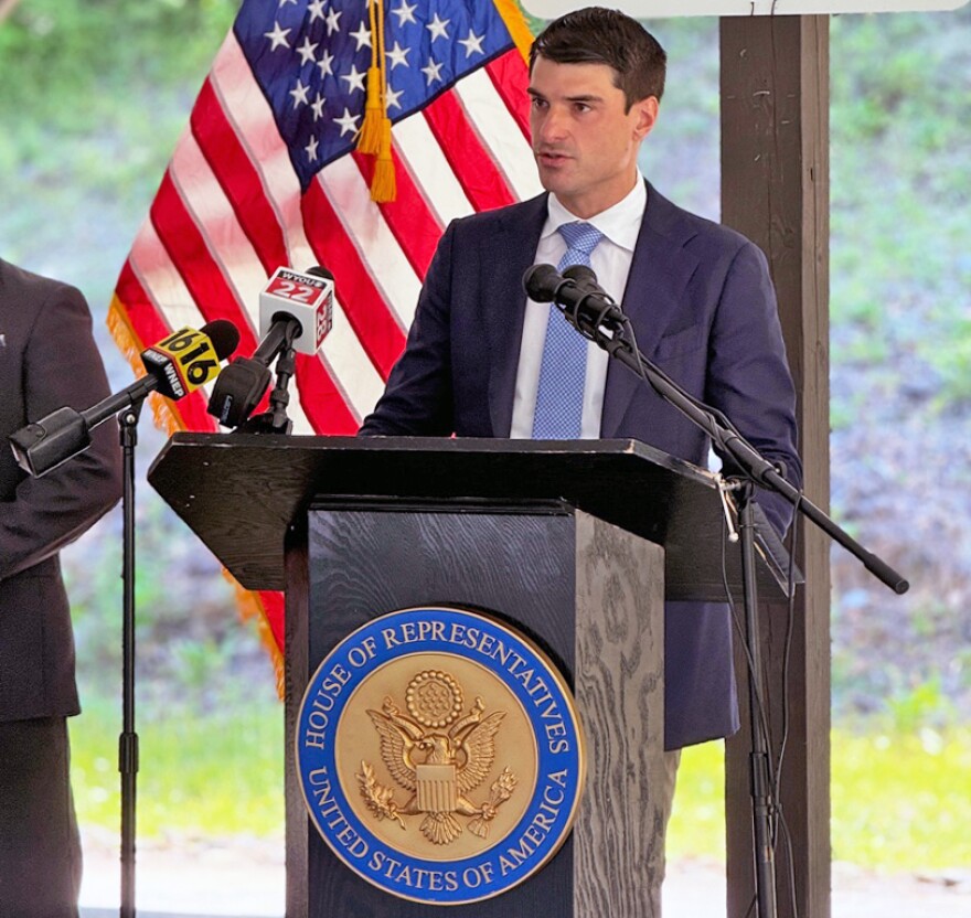 Rep. Rob Breshanan (R-Luzerne County) on speaks at a July 13, 2026 press conference in Lackawanna County calling for the passage of Dalilah's Law to reform how commercial driver's licenses are issued and regulated.