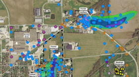 This map shows part of two plumes of contamination in the groundwater in Franklin — one near the Amphenol site and one near the old Hougland Tomato Cannery.