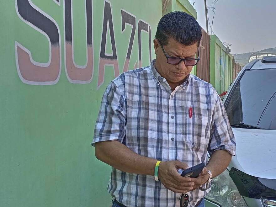 Martin Suazo Sandoval, the brother of Honduran citizen Maynor Suazo Sandoval, speaks with the media Wednesday outside his home in Azacualpa, Honduras. Martin says his brother is missing and was part of a maintenance crew on Baltimore's Francis Scott Key Bridge, which collapsed Tuesday.