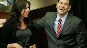 Former Florida House Speaker Marco Rubio  shares a moment with state Rep. Ellyn Bogdanoff during his visit to the House chamber in Tallahassee in April.