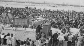 This photo taken by the War Relocation Authority on April 19, 1943, captures the funeral of James Hatsuaki Wakasa, who was shot by a military sentry, in Topaz, Utah.