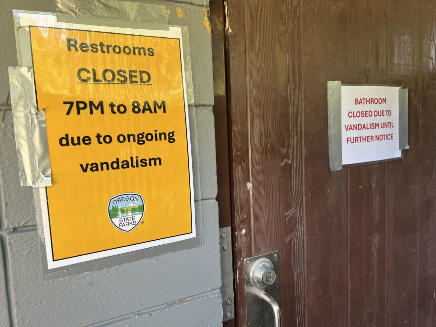 Oregon State Parks closed the men’s restroom at Agate Beach State Recreation Site in Newport after it was damaged extensively over the weekend. It had already been closed nightly because of vandalism issues.