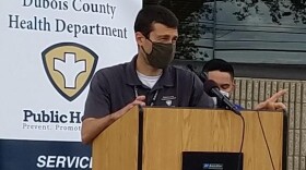 Dubois County Health Department Environmental Health Specialist Shawn Werner briefs the media Thursday afternoon.