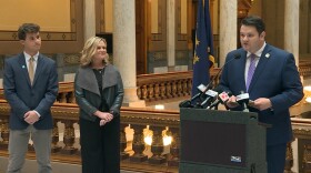 Left to right: Dominic Conover, State Superintendent Jennifer McCormick and Sen. J.D. Ford announced the anti-discrimination bill at the statehouse Friday.