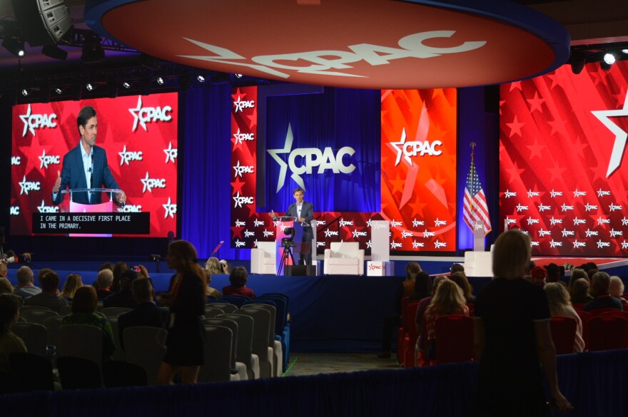 Texas state Sen. Mayes Middeleton speaks to guests inside the main ballroom at the 2026 Conservative Political Action Conference in Grapevine, Texas on Thursday, March 26, 2026.