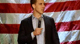  U.S. Sen. Josh Hawley speaks at the Missouri Republican Party Lincoln Days Banquet in Springfield on Feb. 10, 2023. Hawley is up for re-election next year, and his fate could be tied to how well the GOP nominee for president performs in Missouri.