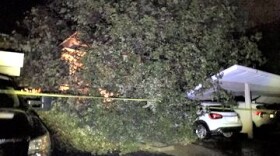 What's being described as a weather event damaged a carport and some cars, and knocked down trees in a Goleta neighborhood Christmas night.