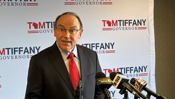 Republican U.S. Rep. Tom Tiffany, a candidate for Wisconsin governor, gives a news conference, Monday, Jan. 26, 2026, in Madison, Wis.