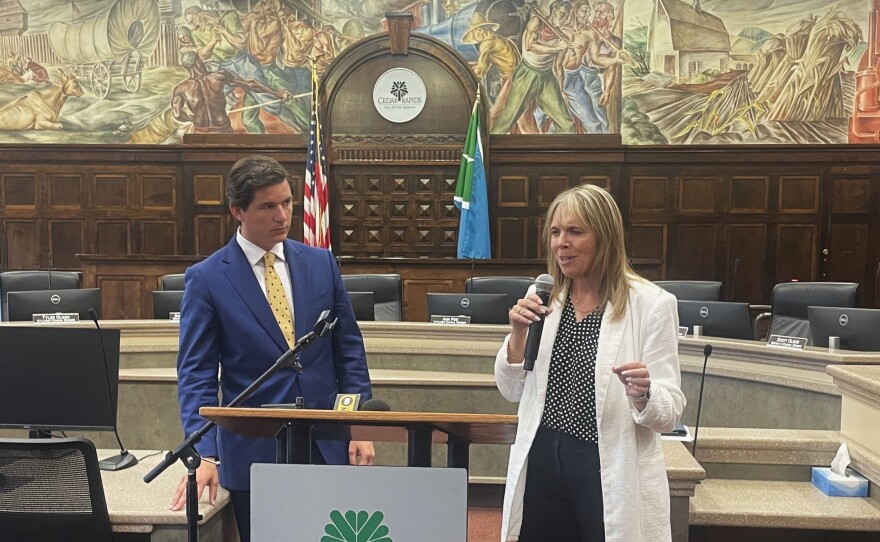 Joe Mitchell, regional administration for the U.S. Department of Housing and Urban Development, visited Cedar Rapids July 15. Cedar Rapids Community Development Director Jennifer Pratt spoke about the city's recovery efforts from natural disasters.