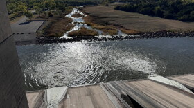 Water pours from Canton Lake into the North Canadian River.