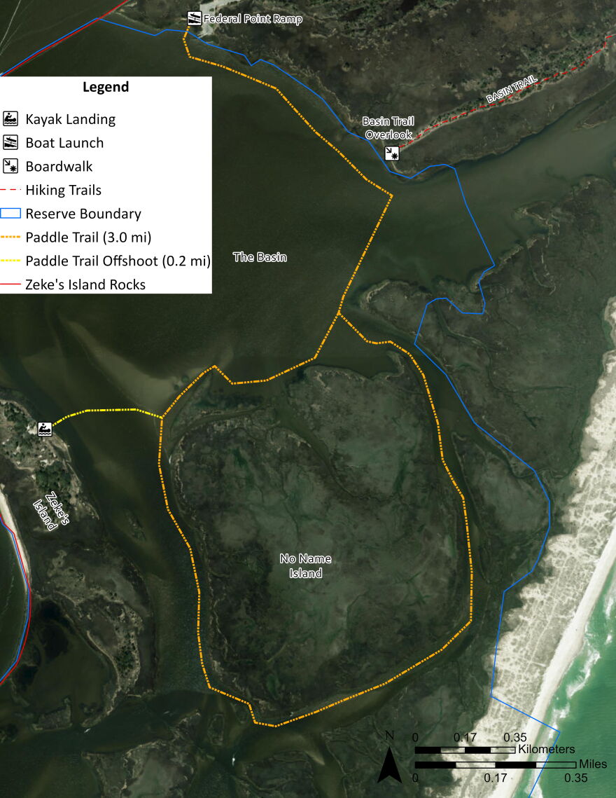 This is a map of Zeke's Island 3-mile trail.