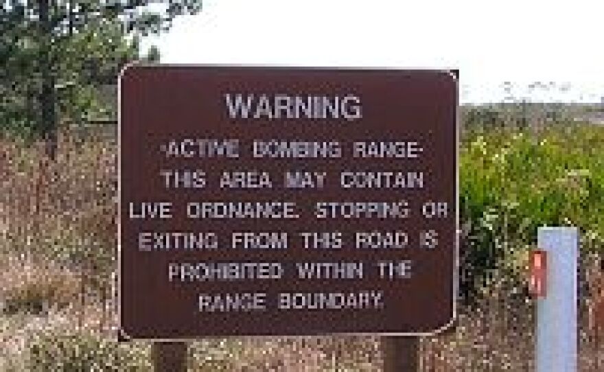 Warning sign at entrance to bombing range
