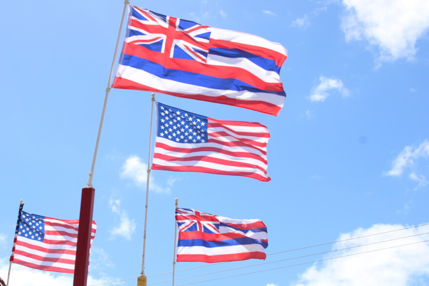 Hawaiian and American flags on Maui