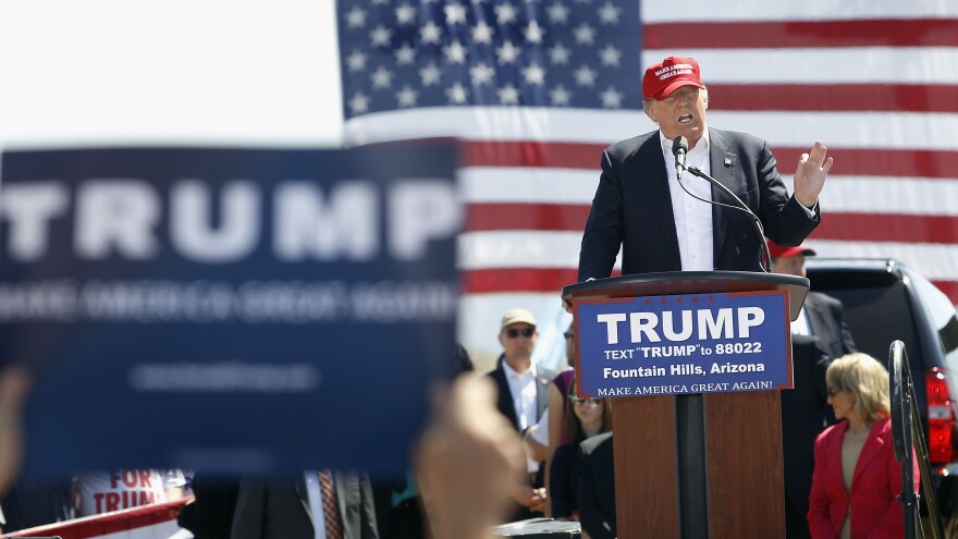 Donald Trump speaks at Fountain Park during a campaign rally on March 19, 2016 in Fountain Hills, Ariz.