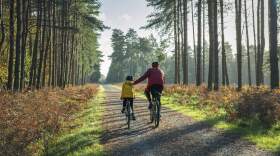 A child and parent ride bikes together. (Justin Paget/Getty Images)