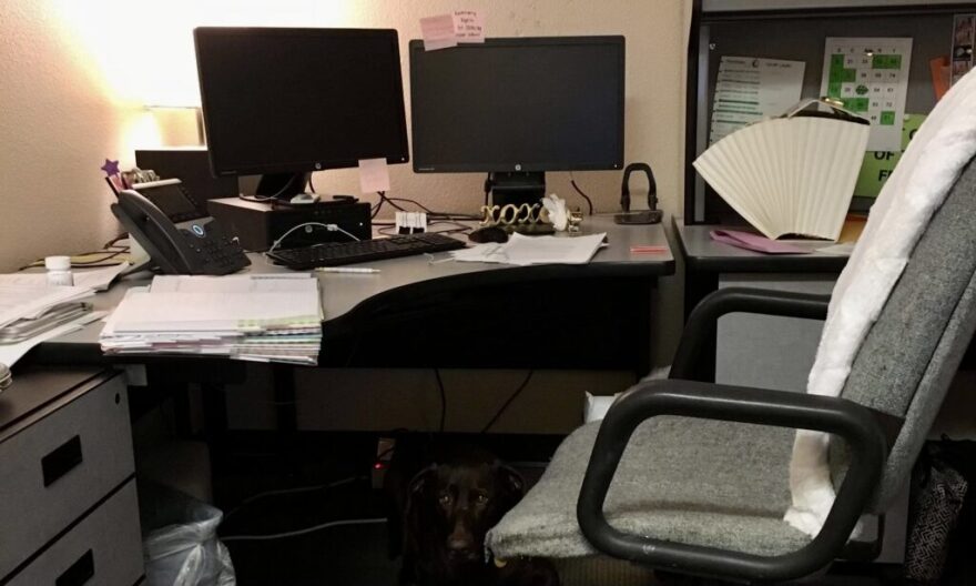 A social worker’s desk in Boise sits empty as Idaho Health and Welfare employees across Idaho, particularly in the Boise area, have been struggling under the weight of increasing workloads while more staffers leave and aren’t replaced. (Courtesy of Matt Devlin)