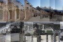 Two abstract photos of an Italian castle and a Cleveland bridge 
