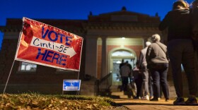 FILE - Voters line up to enter their polling place at the Cincinnati Observatory on election day, Nov. 5, 2024, in Cincinnati.
