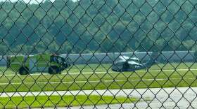 An EVV fire truck and a small plane on the airfield after the plan made an emergency landing, Aug. 24, 2026