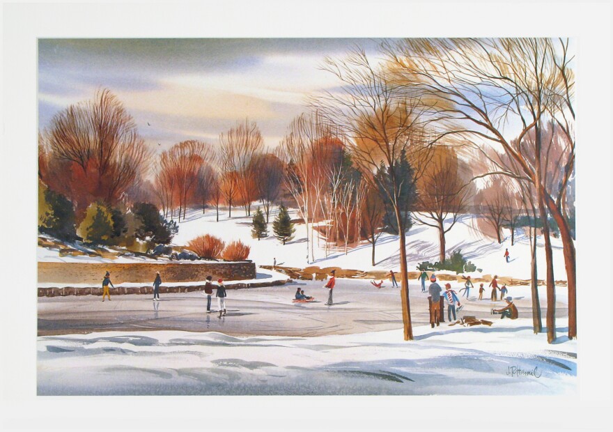 J.R. Hamil captured iconic Kansas City landmarks, including this one at Loose Park titled "Loose Park Skaters" (1982).