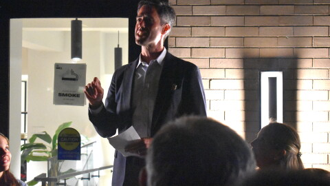 Ted Lauzen addresses supporters in Wilmington after his Democratic Primary victory