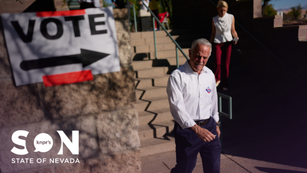 Nevada Gov. Joe Lombardo leaves a polling place after voting Wednesday, Oct. 21, 2026, in Las Vegas. (AP Photo/John Locher)