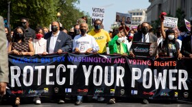 Thousands came to Washington for the March On For Voting Rights. Martin Luther King III, the Rev. Al Sharpton, and Texas Rep. Sheila Jackson Lee are among those pictured.