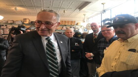  Senator Chuck Schumer (D) greets veterans and press at the Veteran Outreach Center in Rochester on Monday afternoon.