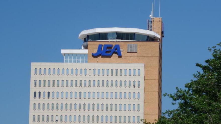 Outside of JEA building. Part of the sky is shielded by the building.