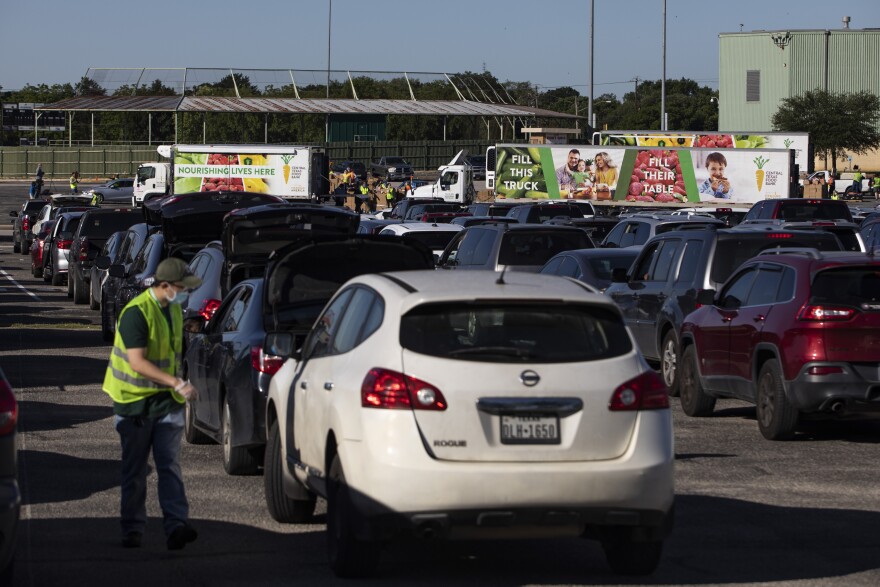 Central Texas Food Bank distributed food boxes at Toney Burger Stadium in South Austin on April 30.