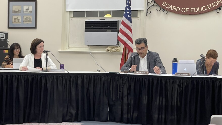 Stonington Schools Superintendent Mary Anne Butler, left, and Board of Education Chair Farouk Rajab