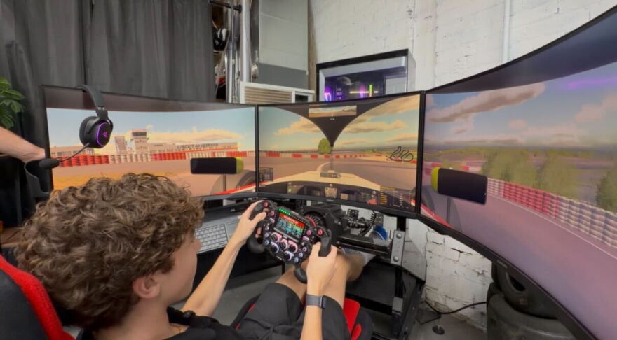 Maverick McKenna trains at a simulator in Salt Lake City.