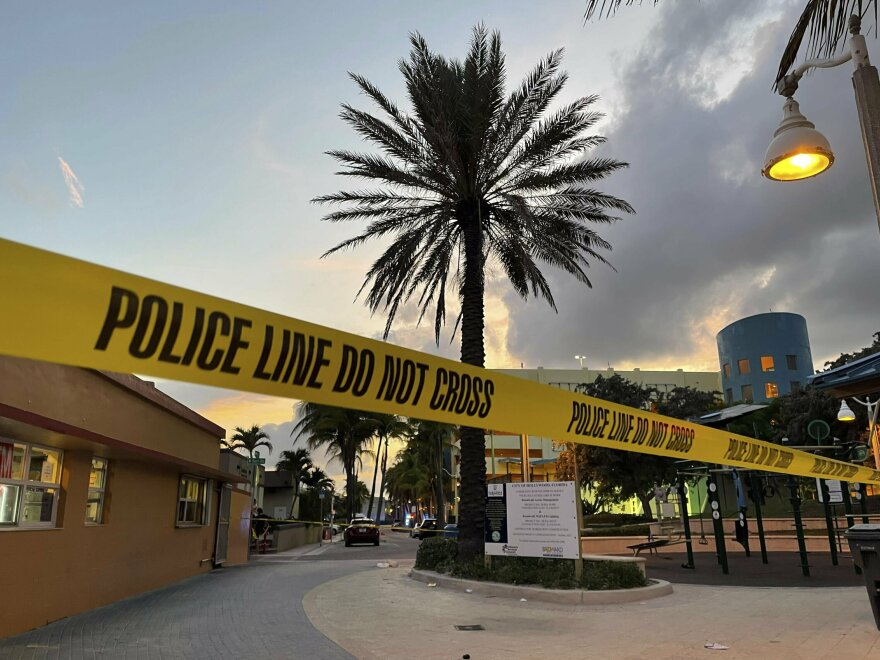 Police respond to a shooting near the Hollywood Beach Broadwalk in Hollywood, Fla., on Monday evening.