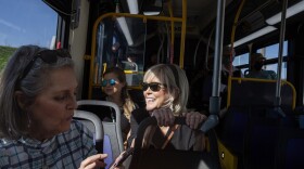  Laura Cottingim enjoys the sun and a ride over the Mississippi River on a New Orleans Regional Transit Authority bus on Jan. 19, 2023, in New Orleans, LA. 