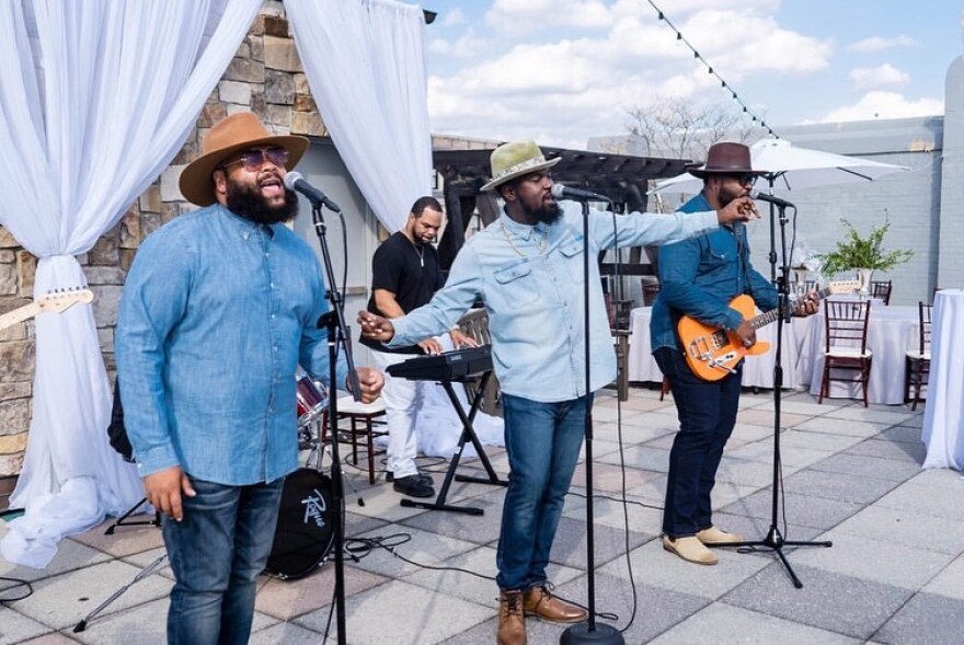 Grammy-nominated North Carolina trio The HamilTones (2E, J. Vito and Tony Lelo) on stage at a pre-pandemic performance.