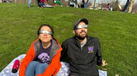  Nora Lee and Chase McHugh watched the solar eclipse from the Cleveland Heights Community Center April 8, 2024.