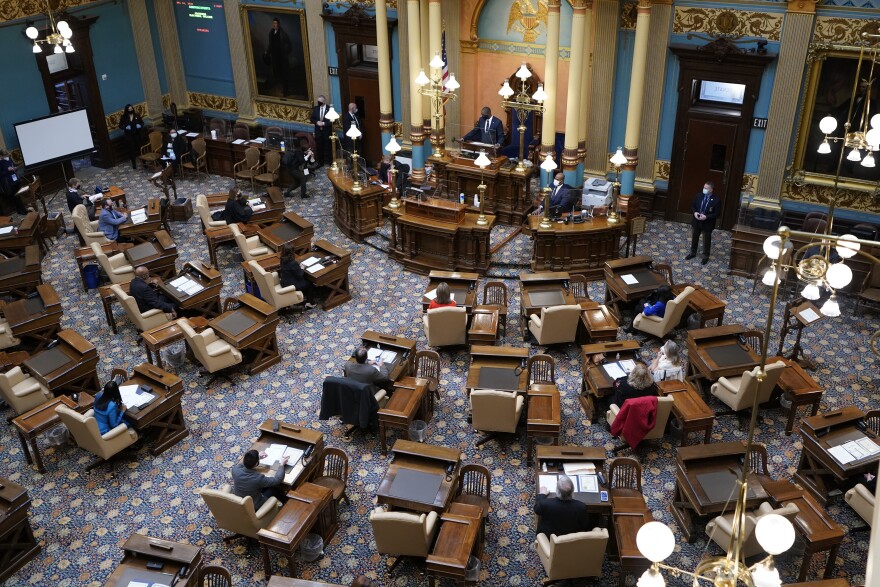 Michigan Lt. Gov. Garlin Gilchrist opens the state's Electoral College session at the state Capitol, Monday, Dec. 14, 2020 in Lansing.