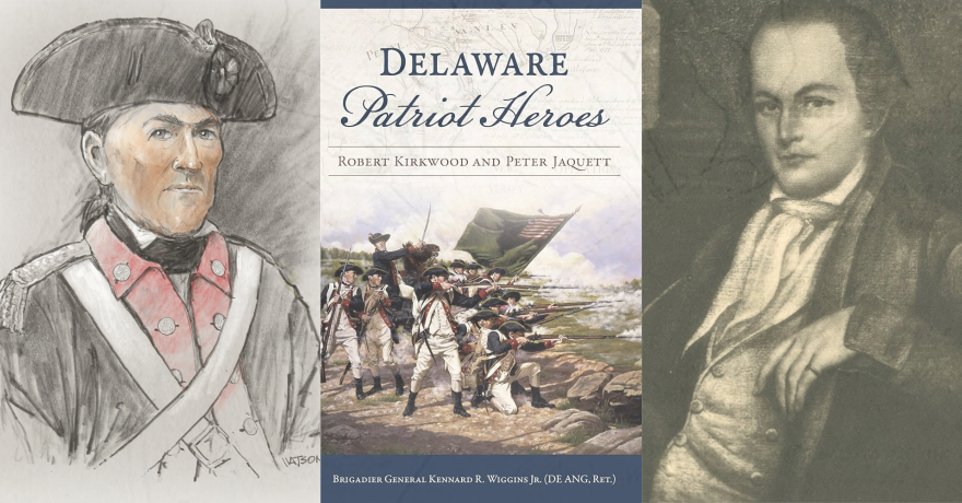 (left to right) 'Battle buddies' Robert Kirkwood and Peter Jaquett alongside the cover of “Delaware Patriot Heroes.”
