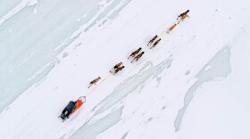 Joar Leifseth Ulsom mushes across Finger Lake on Sunday, March 14, 2021 during the 2021 Iditarod. (Loren Holmes / ADN)